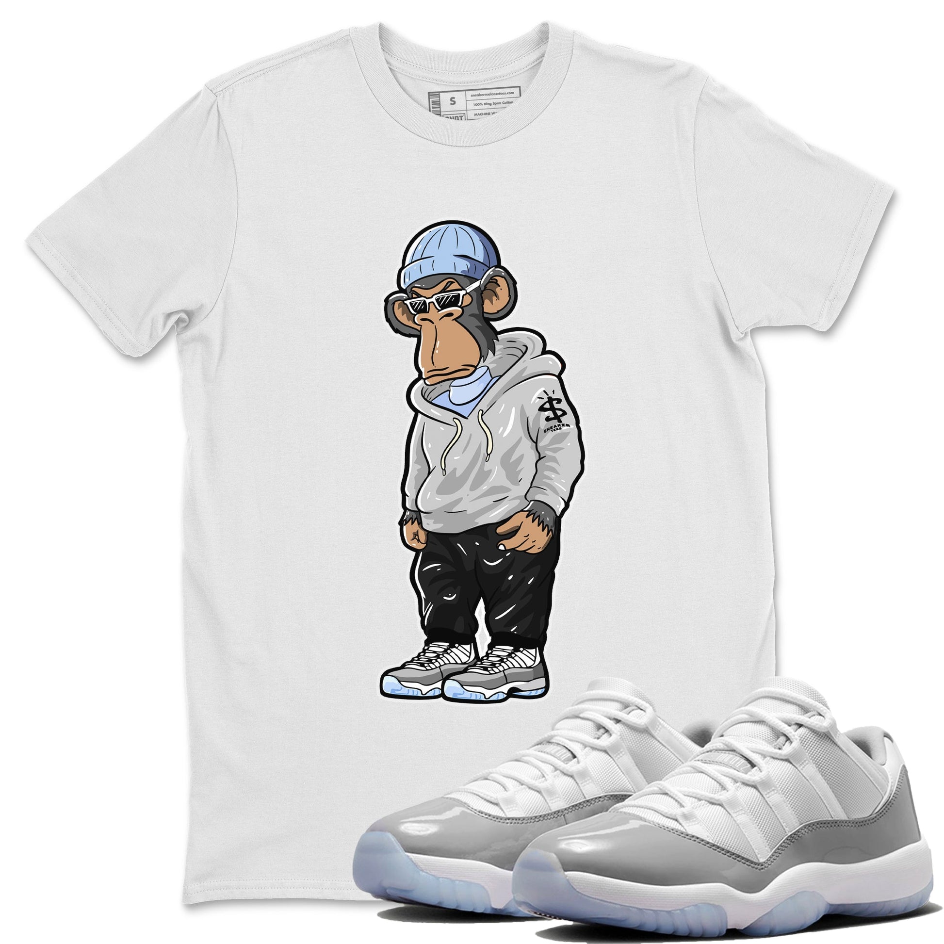 Air Jordan 11 White Cement Sneaker Match Tees Sneakerhead Monkey Sneaker Tees Jordan 11 Retro White Cement Sneaker Release Tees Unisex Shirts White 1