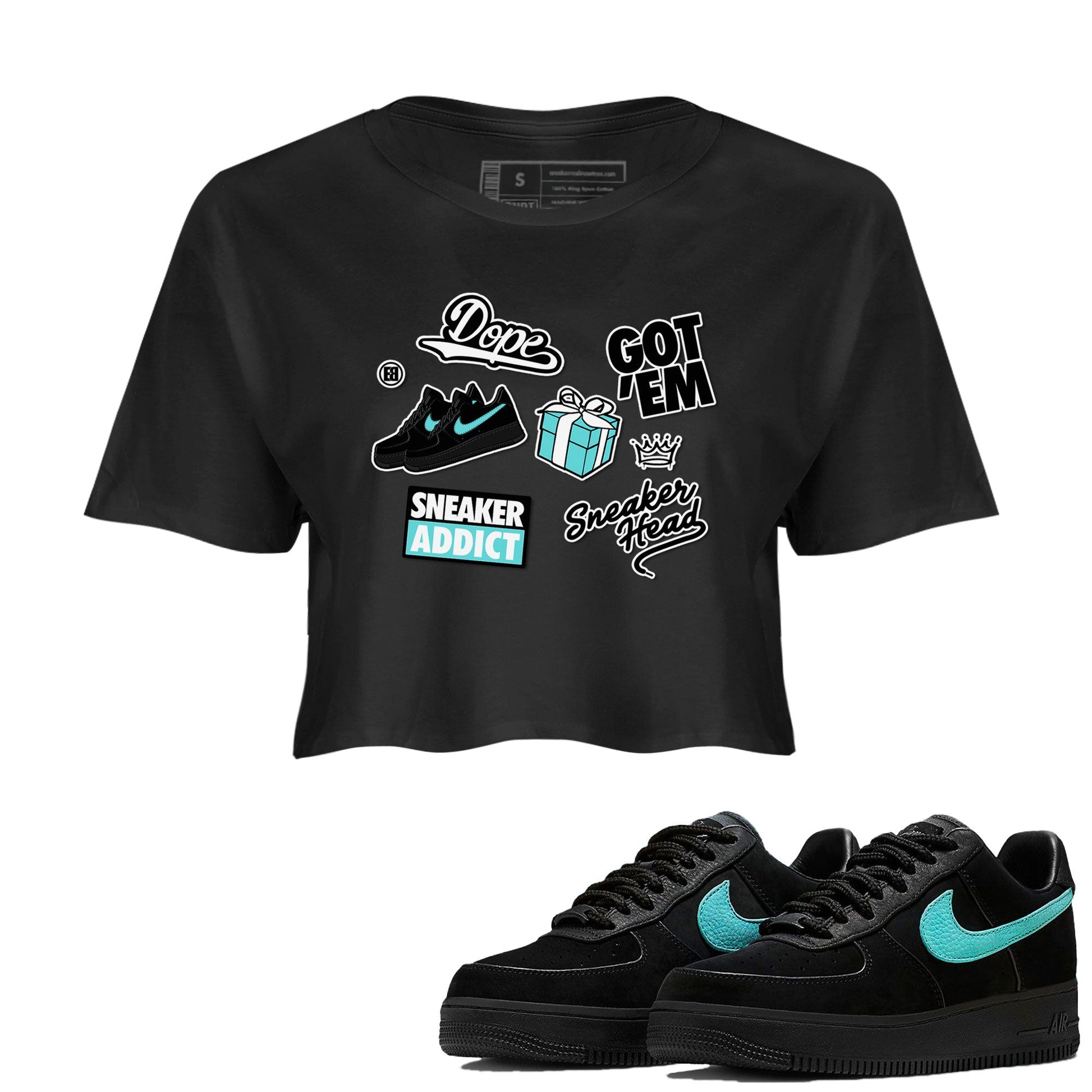 Air Force 1 x Tiffany shirt to match jordans Sneakerhead Sticker sneaker tees Air Force 1 Tiffany SNRT Sneaker Release Tees Black 1 crop length shirt