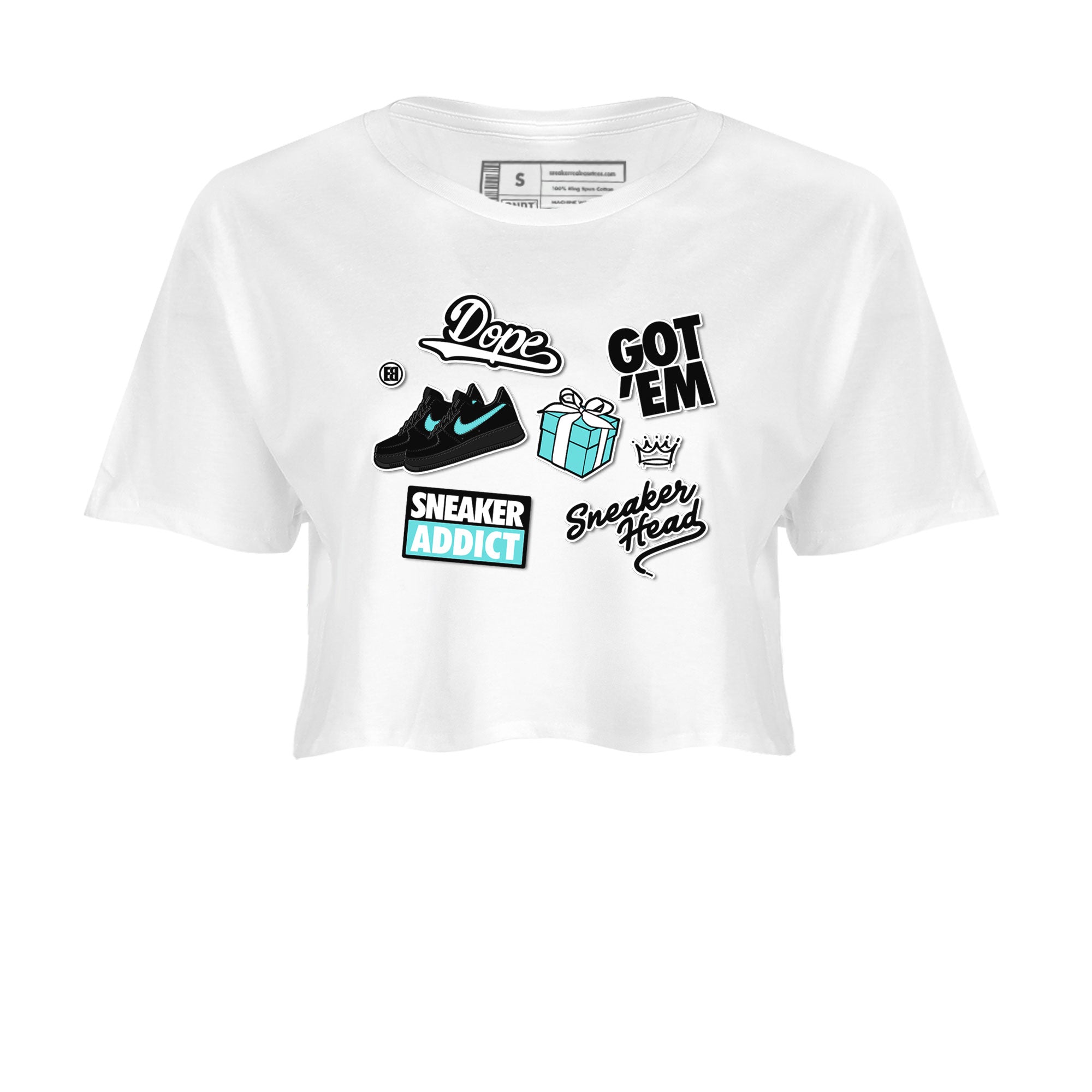 Air Force 1 x Tiffany shirt to match jordans Sneakerhead Sticker sneaker tees Air Force 1 Tiffany SNRT Sneaker Release Tees White 2 crop length shirt