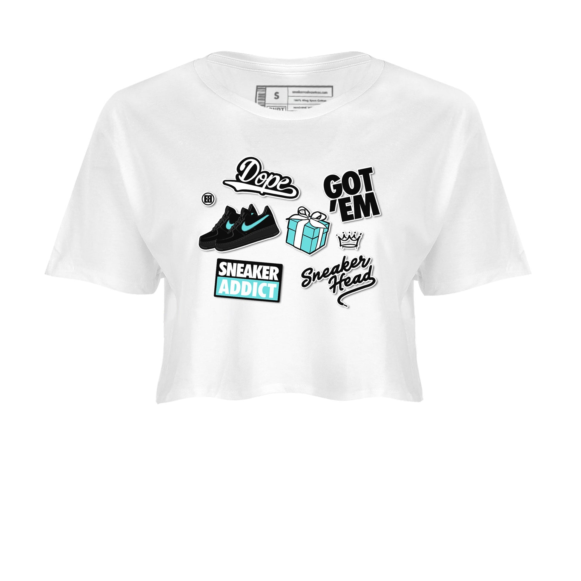 Air Force 1 x Tiffany shirt to match jordans Sneakerhead Sticker sneaker tees Air Force 1 Tiffany SNRT Sneaker Release Tees White 2 crop length shirt
