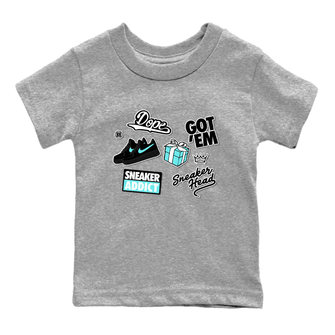 Air Force 1 x Tiffany shirt to match jordans Sneakerhead Sticker sneaker tees Air Force 1 Tiffany SNRT sneaker release tees baby toddler Heather Grey 2 cotton Shirt