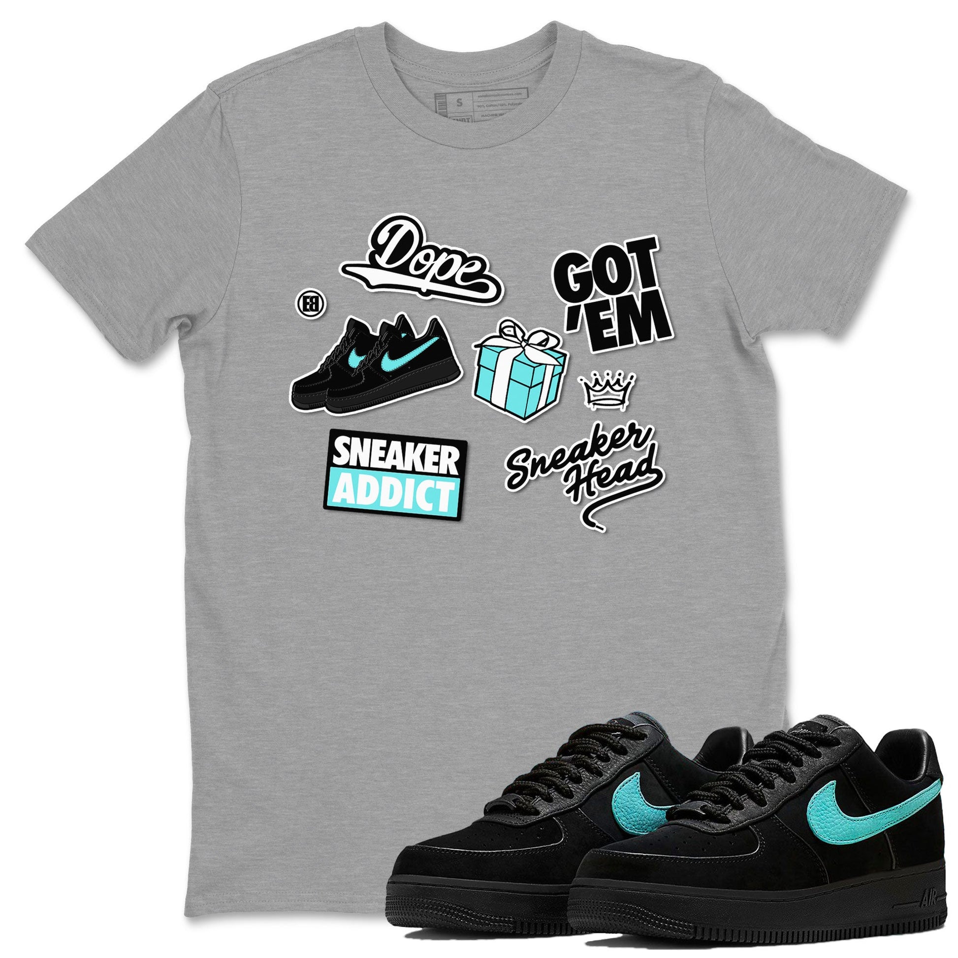 Air Force 1 x Tiffany shirt to match jordans Sneakerhead Sticker sneaker tees Air Force 1 Tiffany SNRT Sneaker Release Tees unisex cotton Heather Grey 1 crew neck shirt