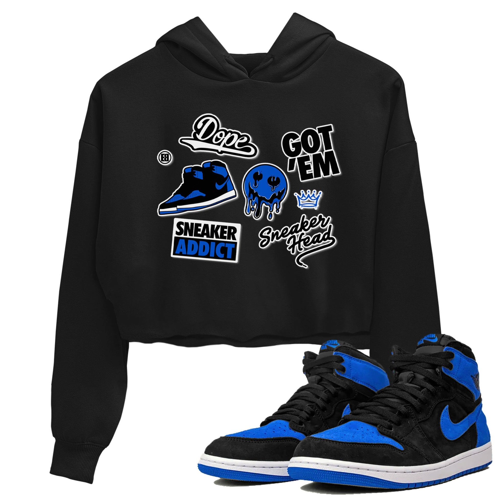 Jordan 1 Retro High OG Royal Reimagined shirt to match jordans Sneakerhead Sticker sneaker matching tees Air Jordan 1 Royal Reimagined SNRT Sneaker Tees Black 1 Crop T-Shirt