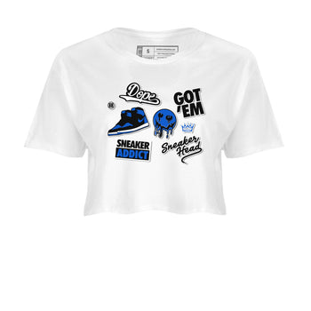 Jordan 1 Retro High OG Royal Reimagined shirt to match jordans Sneakerhead Sticker sneaker matching tees Air Jordan 1 Royal Reimagined SNRT Sneaker Tees White 2 Crop T-Shirt