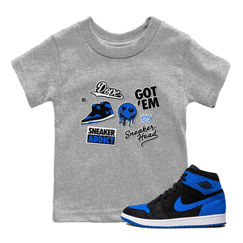 Jordan 1 Retro High OG Royal Reimagined shirt to match jordans Sneakerhead Sticker sneaker matching tees Air Jordan 1 Royal Reimagined SNRT Sneaker Tees Baby Toddler Heather Grey 1 T-Shirt