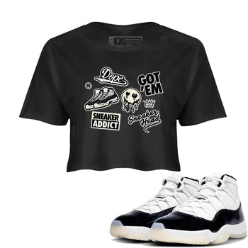 Jordan Rero 11 Gratitude shirt to match jordans Sneakerhead Sticker sneaker matching tees Air Jordan 11 Gratitude SNRT Sneaker Tees Black 1 Crop T-Shirt