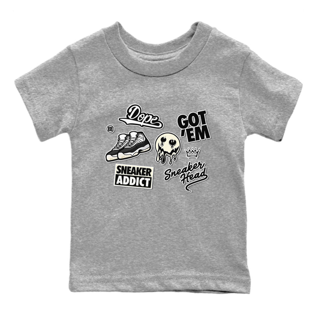 Jordan Rero 11 Gratitude shirt to match jordans Sneakerhead Sticker sneaker matching tees Air Jordan 11 Gratitude SNRT Sneaker Tees Baby Toddler Heather Grey 2 T-Shirt