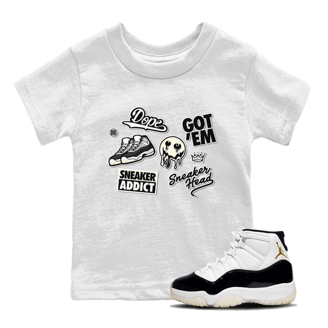Jordan Rero 11 Gratitude shirt to match jordans Sneakerhead Sticker sneaker matching tees Air Jordan 11 Gratitude SNRT Sneaker Tees Baby Toddler White 1 T-Shirt