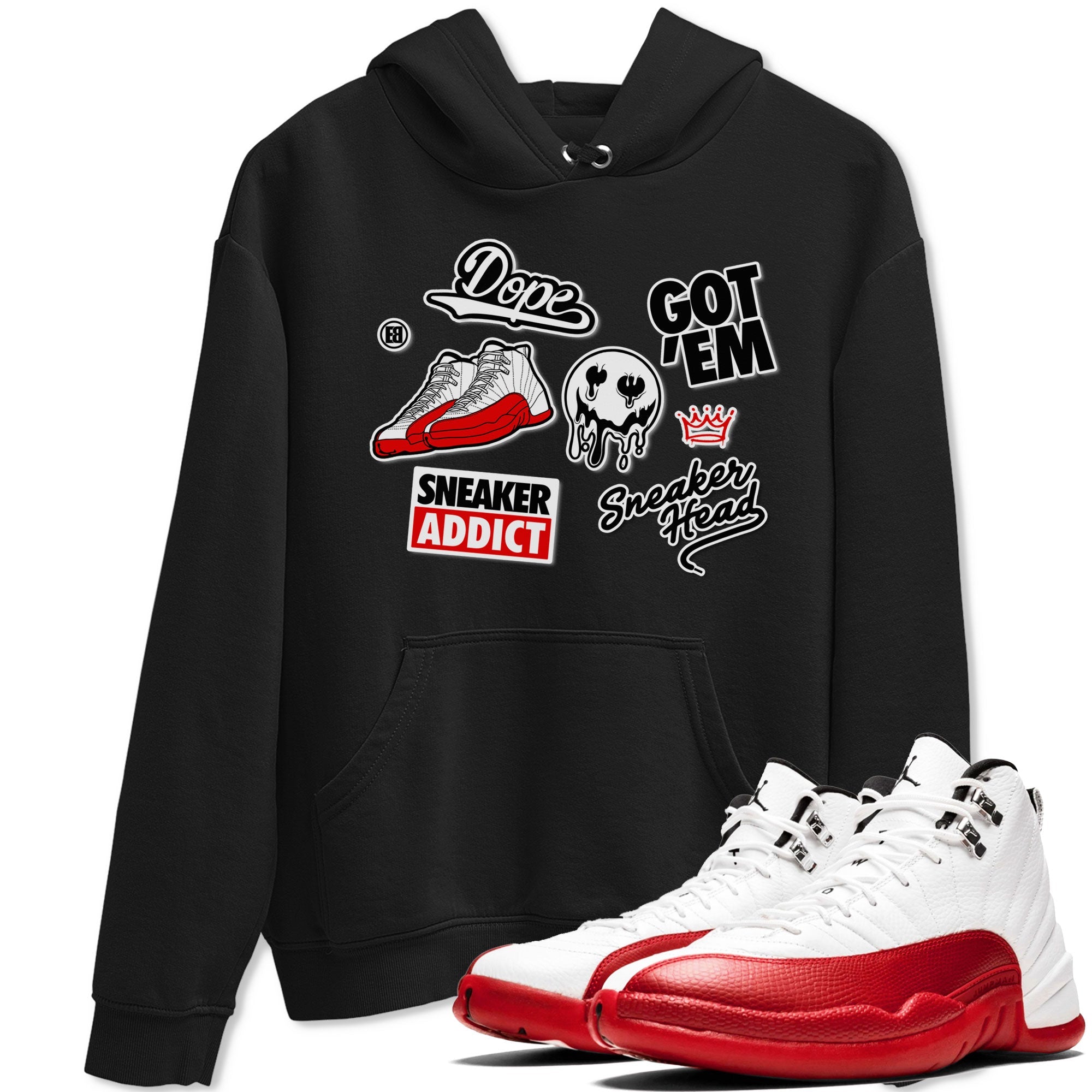 Air Jordan 12 Cherry shirt to match jordans Sneakerhead Sticker sneaker matching tees 12s Cherry SNRT Sneaker Tees Unisex Black 1 T-Shirt