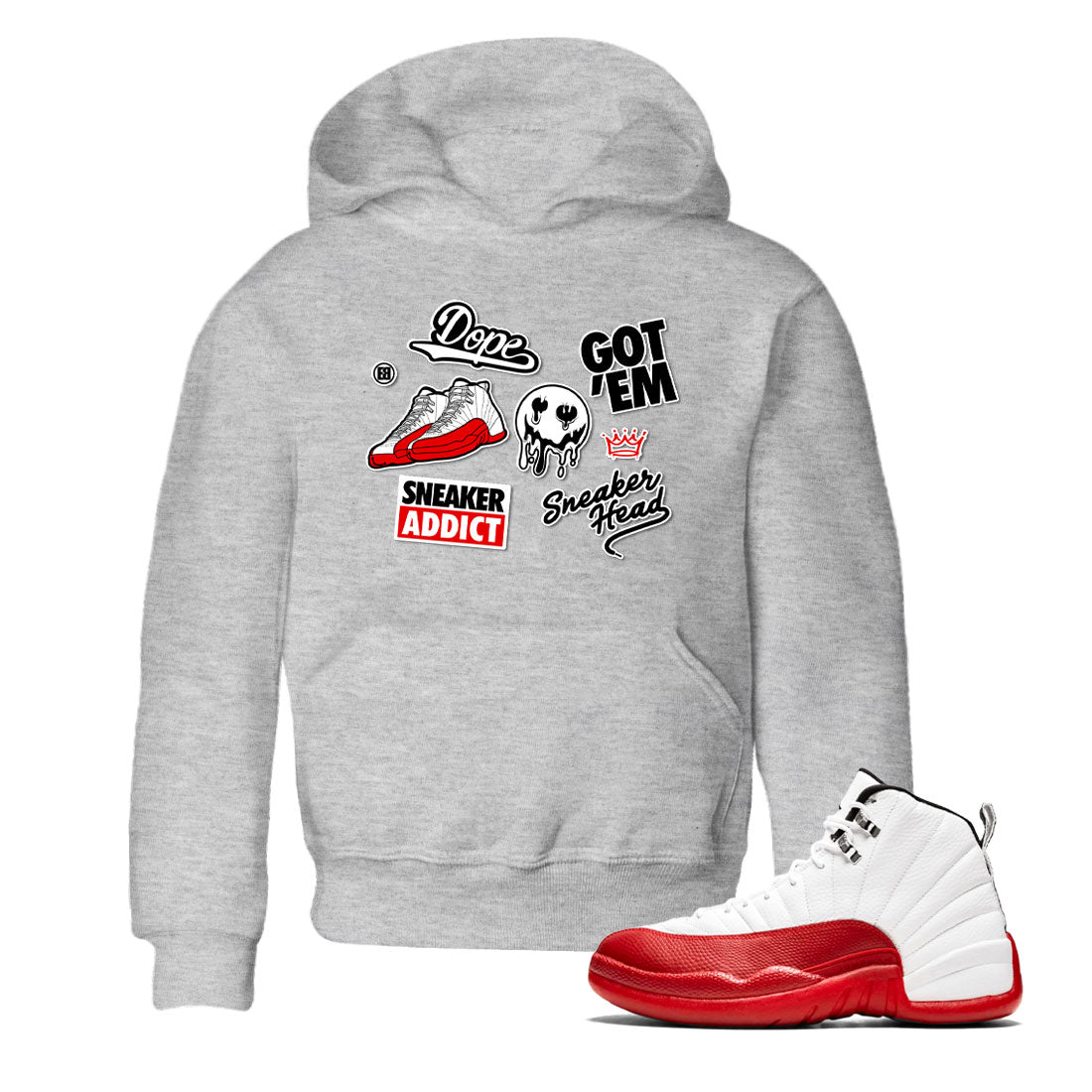 Air Jordan 12 Cherry shirt to match jordans Sneakerhead Sticker sneaker matching tees 12s Cherry SNRT Sneaker Tees Baby Toddler Heather Grey 1 T-Shirt