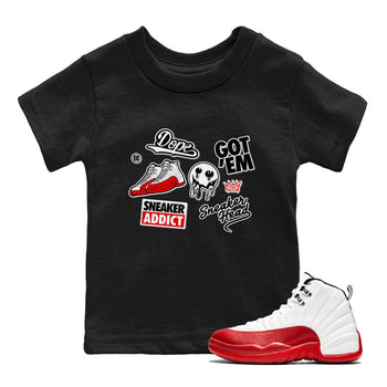 Air Jordan 12 Cherry shirt to match jordans Sneakerhead Sticker sneaker matching tees 12s Cherry SNRT Sneaker Tees Baby Toddler Black 1 T-Shirt