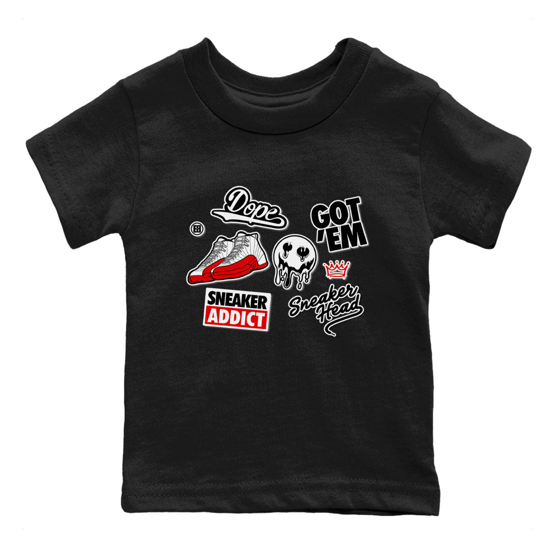 Air Jordan 12 Cherry shirt to match jordans Sneakerhead Sticker sneaker matching tees 12s Cherry SNRT Sneaker Tees Baby Toddler Black 2 T-Shirt