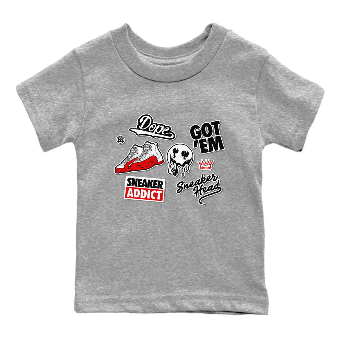 Air Jordan 12 Cherry shirt to match jordans Sneakerhead Sticker sneaker matching tees 12s Cherry SNRT Sneaker Tees Baby Toddler Heather Grey 2 T-Shirt