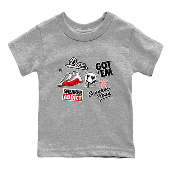 Air Jordan 12 Cherry shirt to match jordans Sneakerhead Sticker sneaker matching tees 12s Cherry SNRT Sneaker Tees Baby Toddler Heather Grey 2 T-Shirt