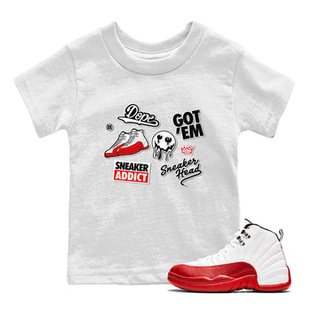 Air Jordan 12 Cherry shirt to match jordans Sneakerhead Sticker sneaker matching tees 12s Cherry SNRT Sneaker Tees Baby Toddler White 1 T-Shirt
