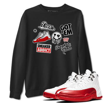 Air Jordan 12 Cherry shirt to match jordans Sneakerhead Sticker sneaker matching tees 12s Cherry SNRT Sneaker Tees Unisex Black 1 T-Shirt