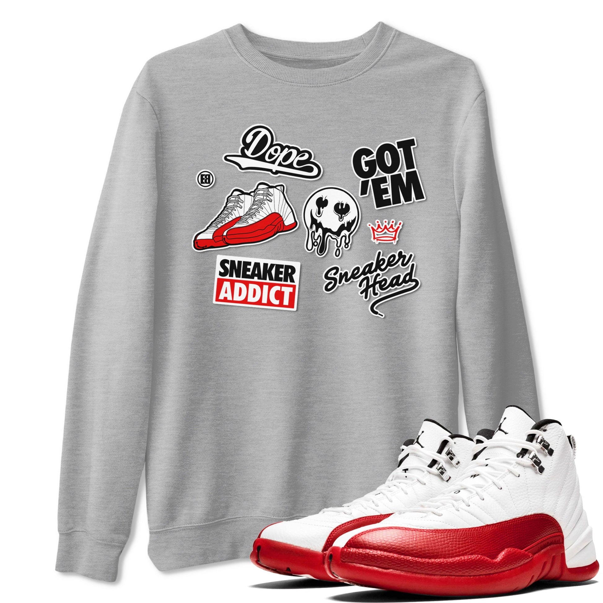 Air Jordan 12 Cherry shirt to match jordans Sneakerhead Sticker sneaker matching tees 12s Cherry SNRT Sneaker Tees Unisex Heather Grey 1 T-Shirt