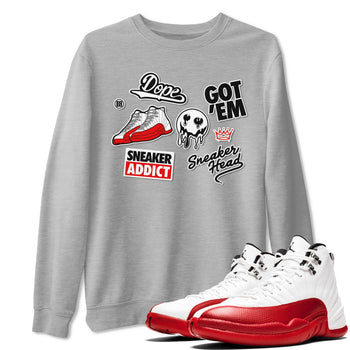 Air Jordan 12 Cherry shirt to match jordans Sneakerhead Sticker sneaker matching tees 12s Cherry SNRT Sneaker Tees Unisex Heather Grey 1 T-Shirt