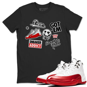 Air Jordan 12 Cherry shirt to match jordans Sneakerhead Sticker sneaker matching tees 12s Cherry SNRT Sneaker Tees Unisex Black 1 T-Shirt