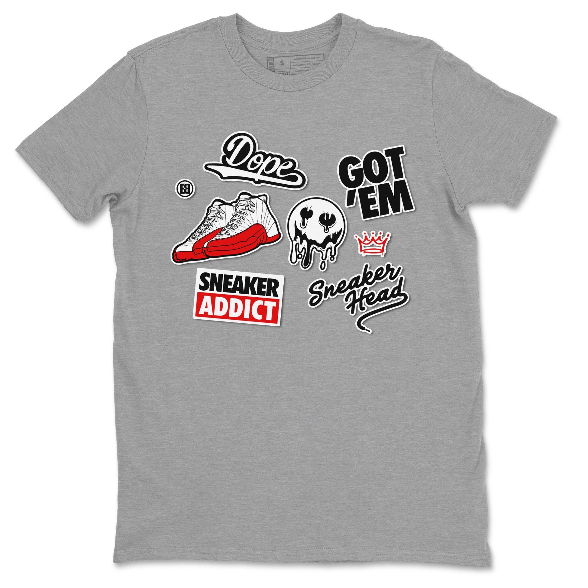 Air Jordan 12 Cherry shirt to match jordans Sneakerhead Sticker sneaker matching tees 12s Cherry SNRT Sneaker Tees Unisex Heather Grey 2 T-Shirt
