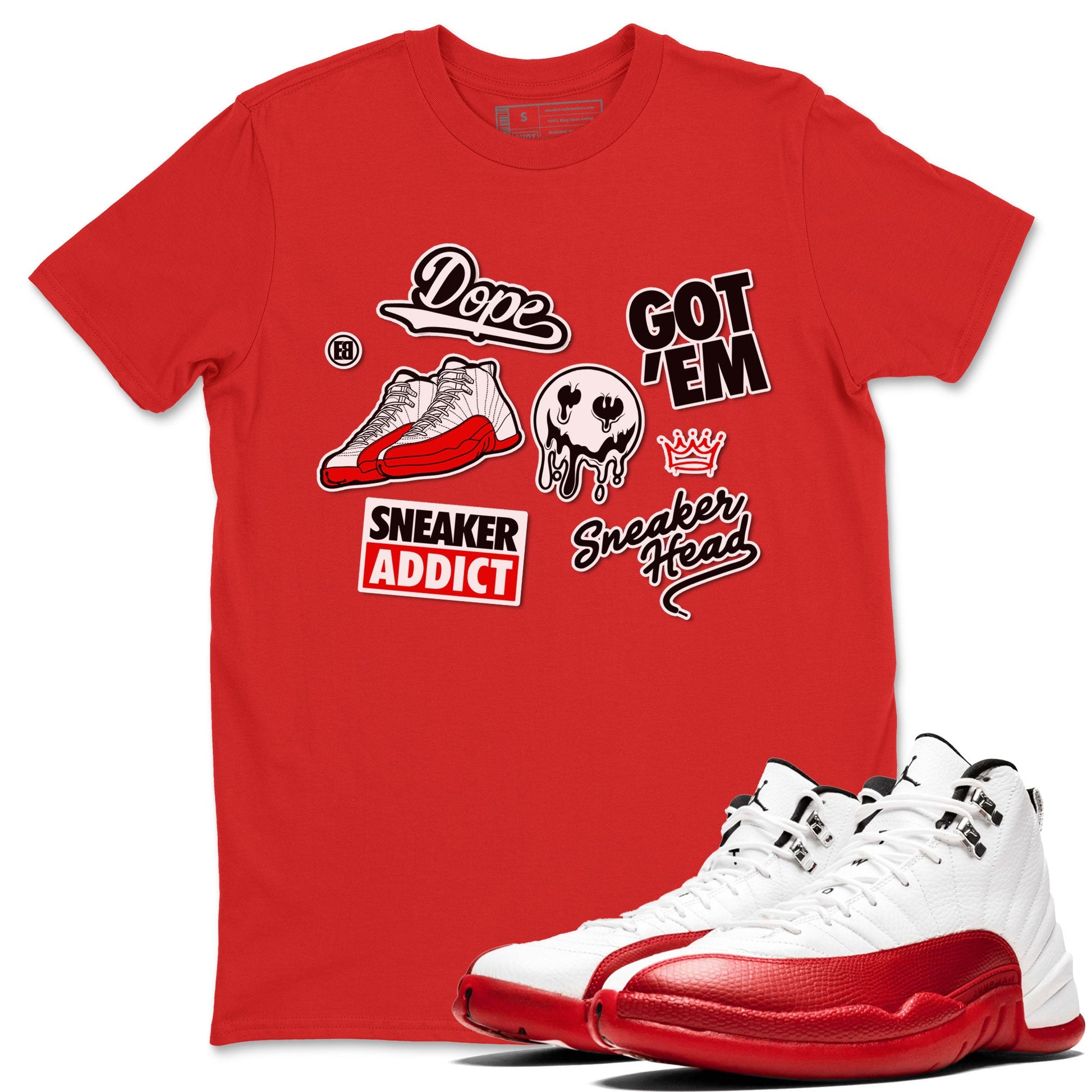 Air Jordan 12 Cherry shirt to match jordans Sneakerhead Sticker sneaker matching tees 12s Cherry SNRT Sneaker Tees Unisex Red 1 T-Shirt