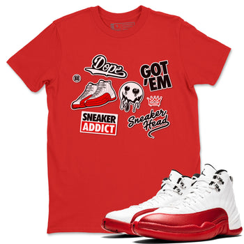 Air Jordan 12 Cherry shirt to match jordans Sneakerhead Sticker sneaker matching tees 12s Cherry SNRT Sneaker Tees Unisex Red 1 T-Shirt