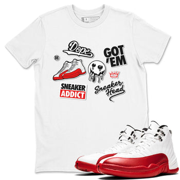 Air Jordan 12 Cherry shirt to match jordans Sneakerhead Sticker sneaker matching tees 12s Cherry SNRT Sneaker Tees Unisex White 1 T-Shirt