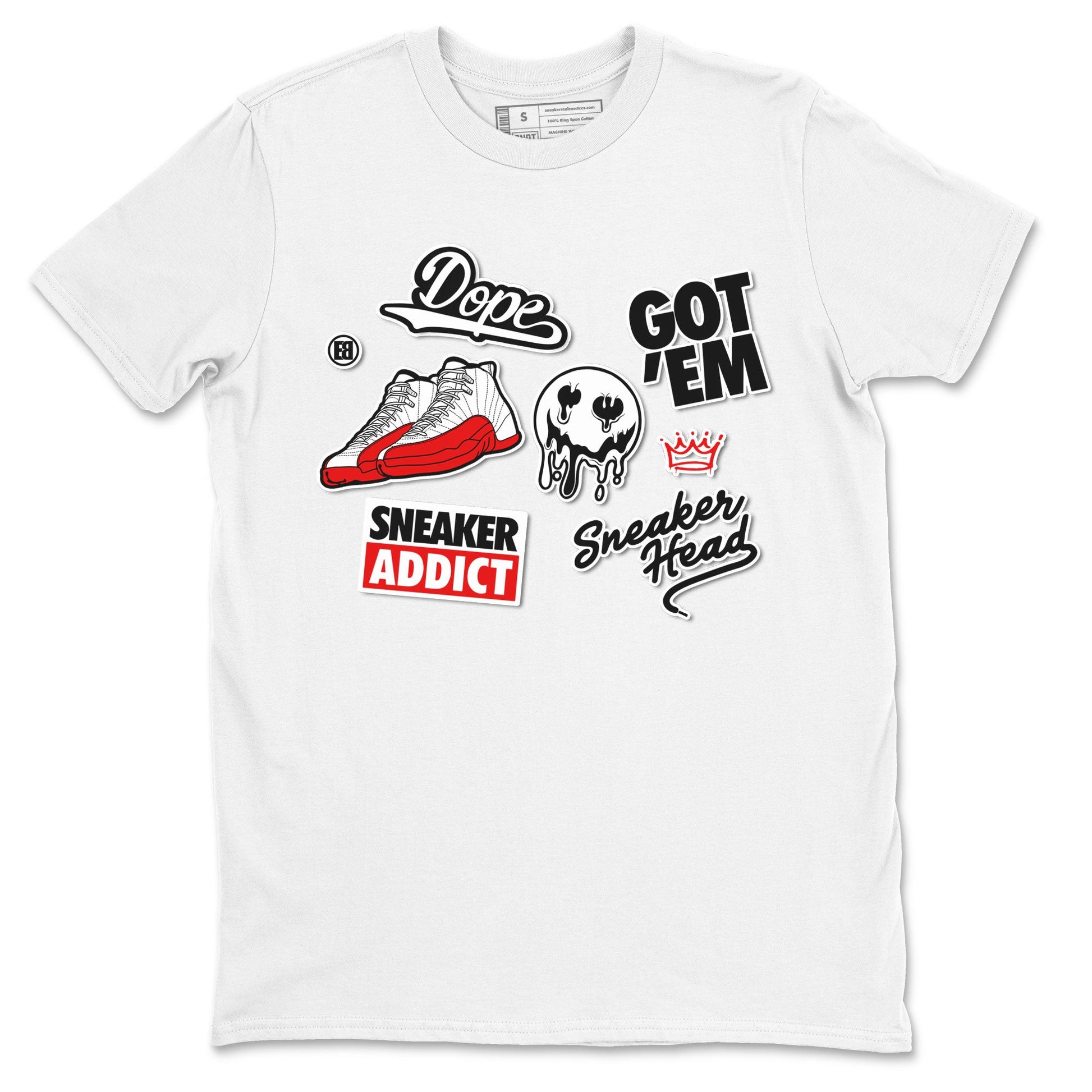 Air Jordan 12 Cherry shirt to match jordans Sneakerhead Sticker sneaker matching tees 12s Cherry SNRT Sneaker Tees Unisex White 2 T-Shirt