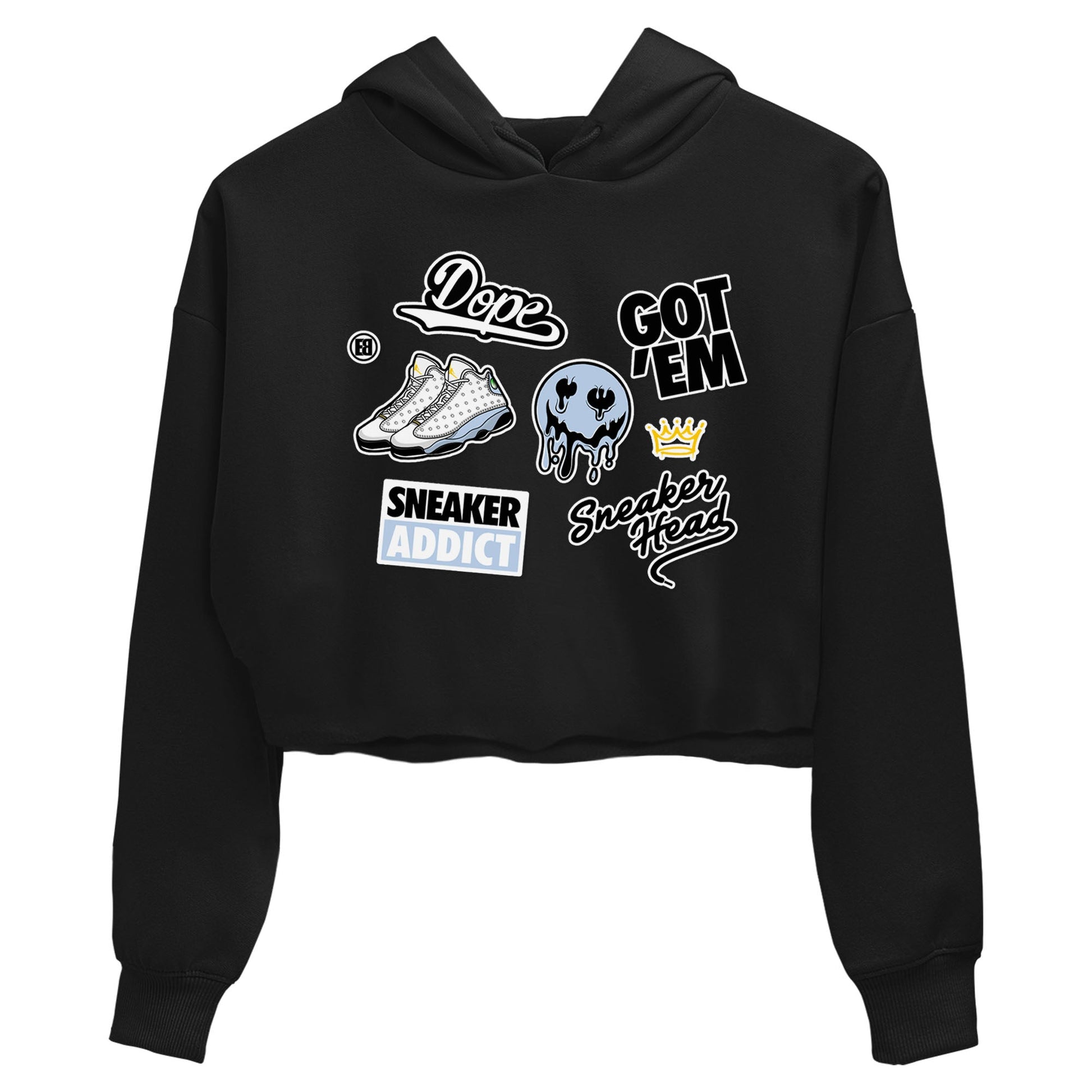 13s Blue Grey shirt to match jordans Sneakerhead Sticker sneaker tees Air Jordan 13 Retro Blue Grey SNRT Sneaker Release Tees Black 2 crop length shirt