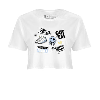 13s Blue Grey shirt to match jordans Sneakerhead Sticker sneaker tees Air Jordan 13 Retro Blue Grey SNRT Sneaker Release Tees White 2 crop length shirt