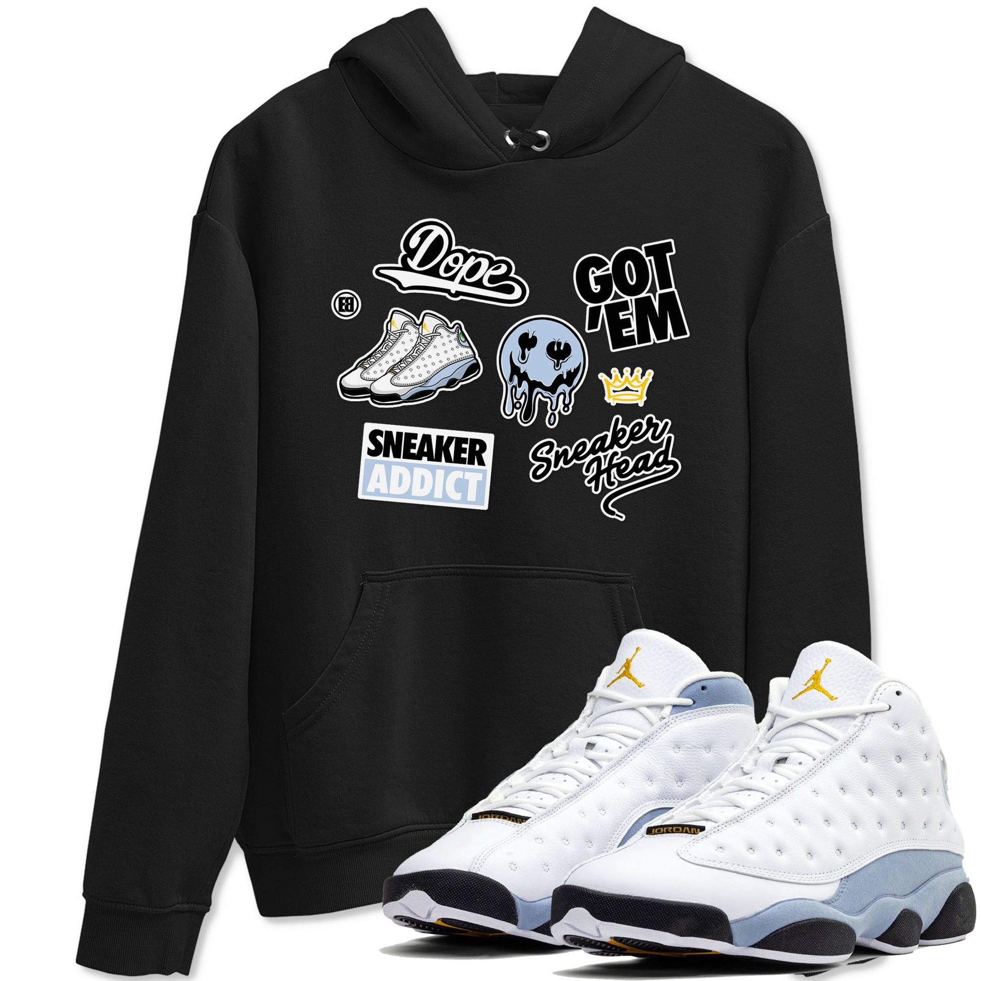 13s Blue Grey shirt to match jordans Sneakerhead Sticker sneaker tees Air Jordan 13 Retro Blue Grey SNRT Sneaker Release Tees unisex cotton Black 1 crew neck shirt