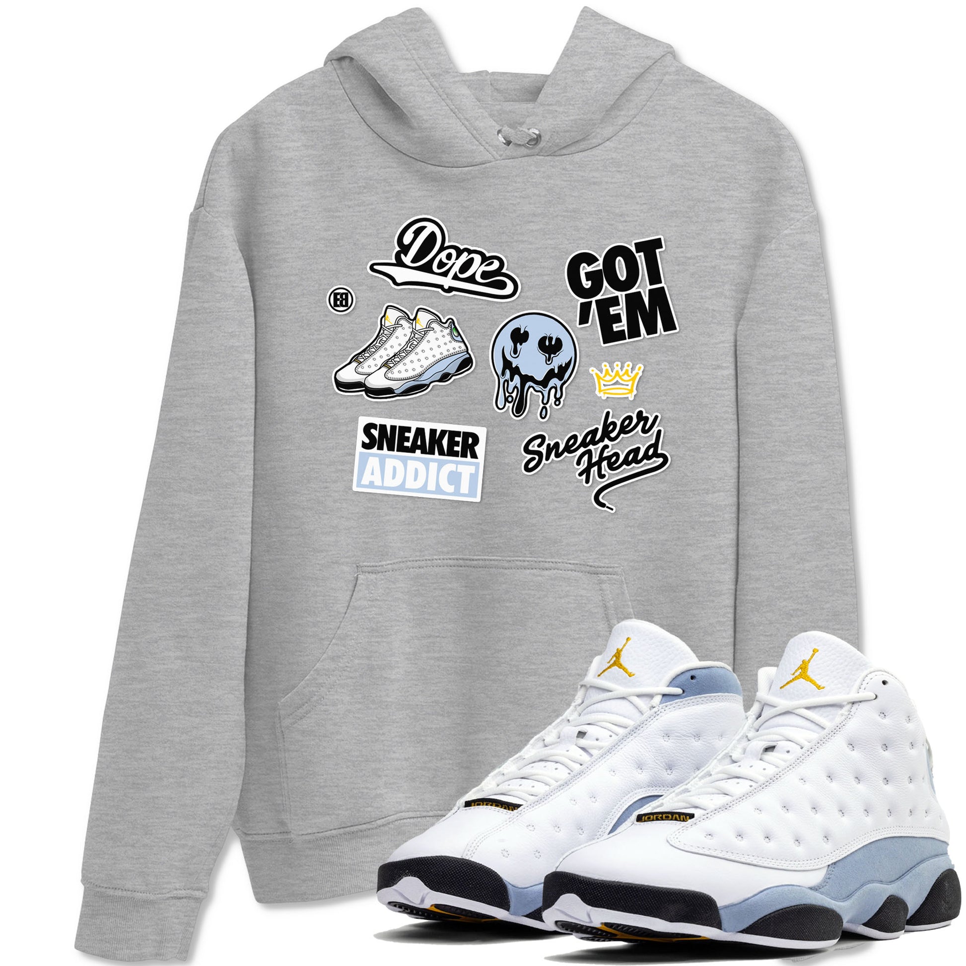 13s Blue Grey shirt to match jordans Sneakerhead Sticker sneaker tees Air Jordan 13 Retro Blue Grey SNRT Sneaker Release Tees unisex cotton Heather Grey 1 crew neck shirt