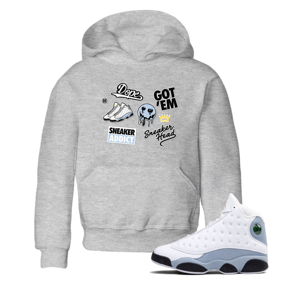 13s Blue Grey shirt to match jordans Sneakerhead Sticker sneaker tees Air Jordan 13 Retro Blue Grey SNRT sneaker release tees baby toddler Heather Grey 1 cotton Shirt