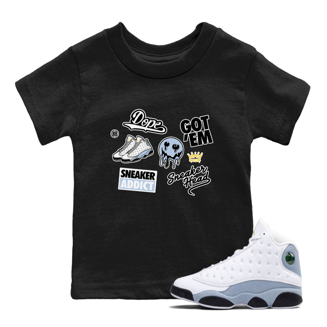 13s Blue Grey shirt to match jordans Sneakerhead Sticker sneaker tees Air Jordan 13 Retro Blue Grey SNRT sneaker release tees baby toddler Black 1 cotton Shirt