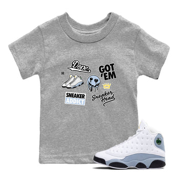 13s Blue Grey shirt to match jordans Sneakerhead Sticker sneaker tees Air Jordan 13 Retro Blue Grey SNRT sneaker release tees baby toddler Heather Grey 1 cotton Shirt
