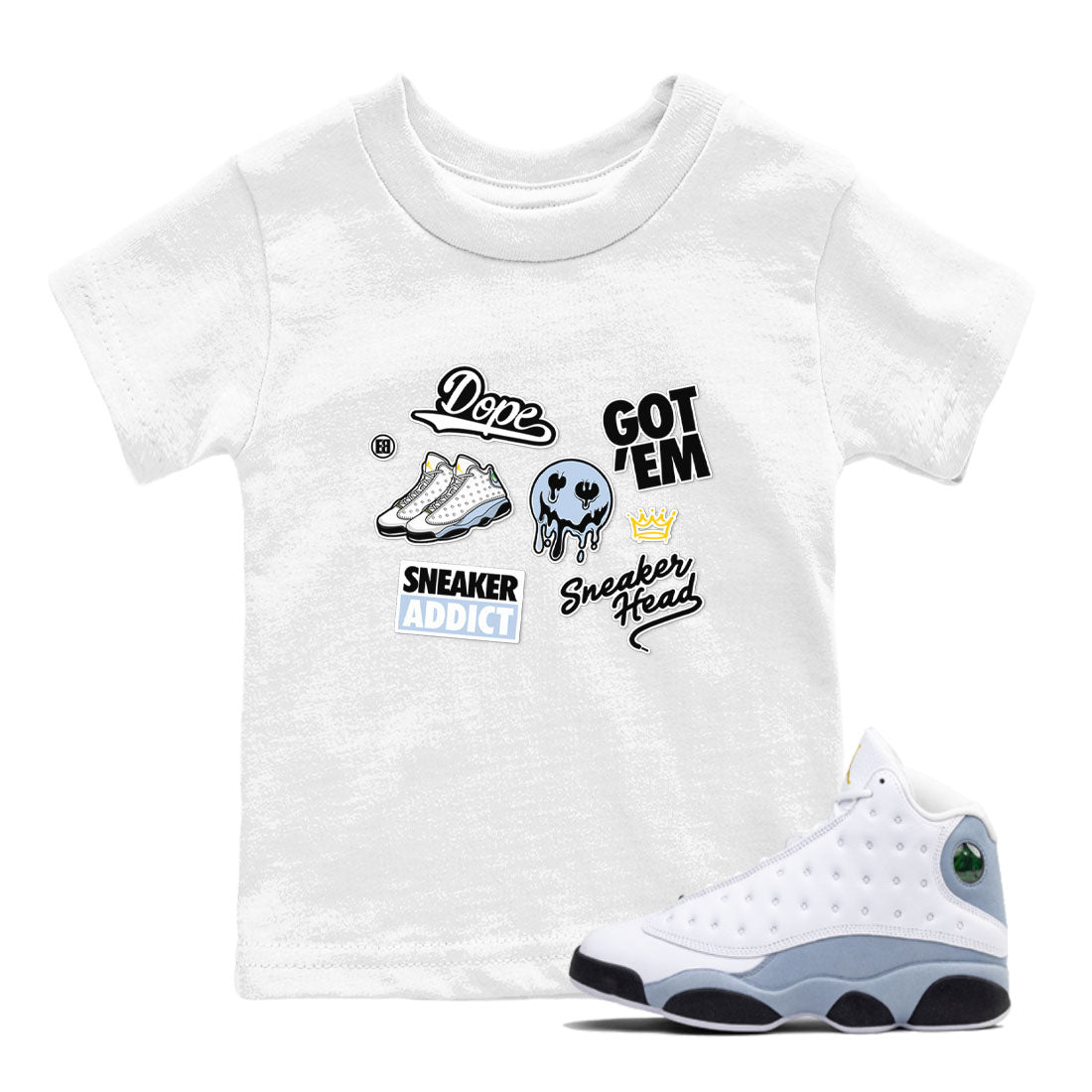 13s Blue Grey shirt to match jordans Sneakerhead Sticker sneaker tees Air Jordan 13 Retro Blue Grey SNRT sneaker release tees baby toddler White 1 cotton Shirt