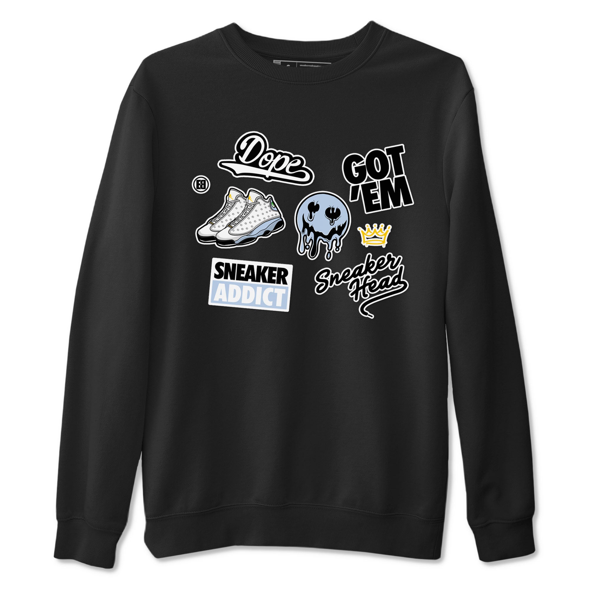 13s Blue Grey shirt to match jordans Sneakerhead Sticker sneaker tees Air Jordan 13 Retro Blue Grey SNRT Sneaker Release Tees unisex cotton Black 2 crew neck shirt
