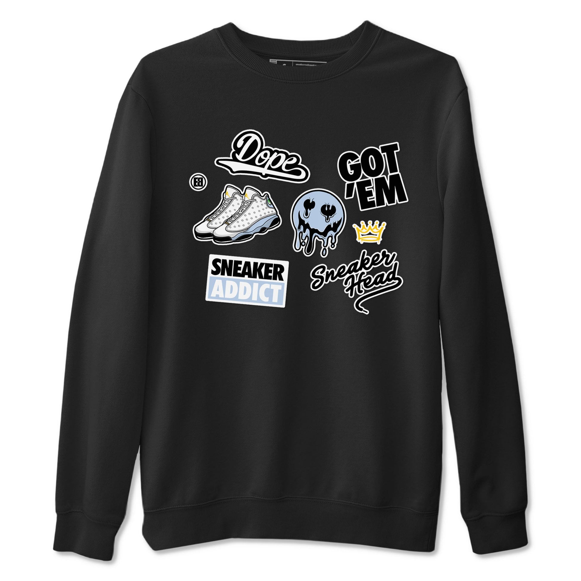 13s Blue Grey shirt to match jordans Sneakerhead Sticker sneaker tees Air Jordan 13 Retro Blue Grey SNRT Sneaker Release Tees unisex cotton Black 2 crew neck shirt