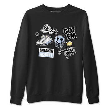 13s Blue Grey shirt to match jordans Sneakerhead Sticker sneaker tees Air Jordan 13 Retro Blue Grey SNRT Sneaker Release Tees unisex cotton Black 2 crew neck shirt