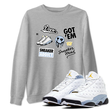 13s Blue Grey shirt to match jordans Sneakerhead Sticker sneaker tees Air Jordan 13 Retro Blue Grey SNRT Sneaker Release Tees unisex cotton Heather Grey 1 crew neck shirt
