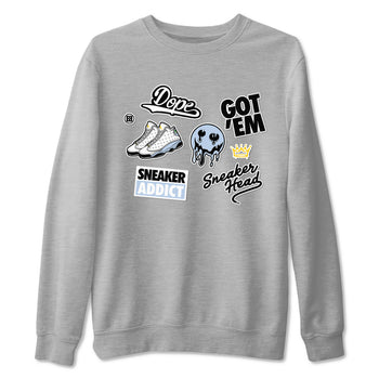 13s Blue Grey shirt to match jordans Sneakerhead Sticker sneaker tees Air Jordan 13 Retro Blue Grey SNRT Sneaker Release Tees unisex cotton Heather Grey 2 crew neck shirt