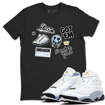 13s Blue Grey shirt to match jordans Sneakerhead Sticker sneaker tees Air Jordan 13 Retro Blue Grey SNRT Sneaker Release Tees unisex cotton Black 1 crew neck shirt