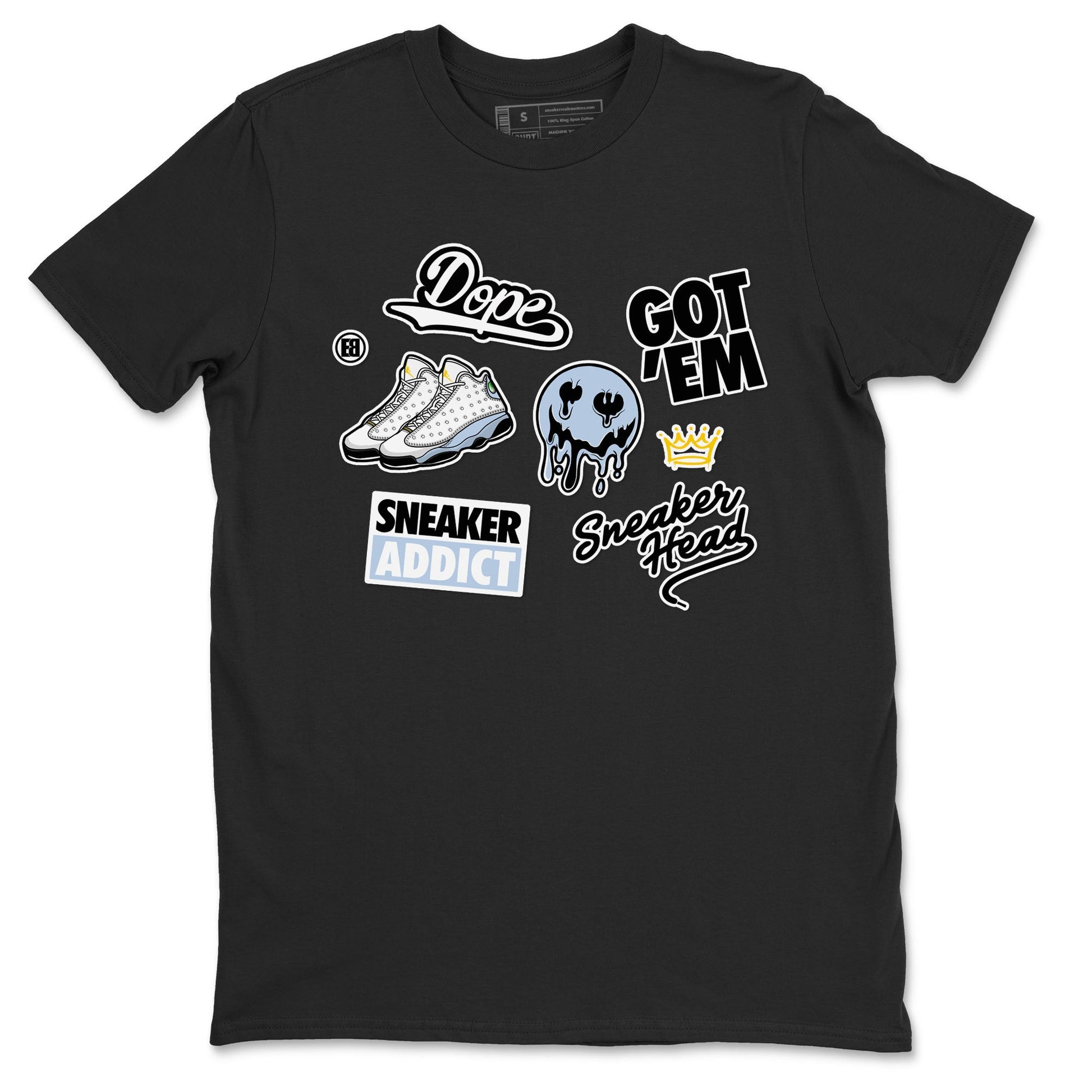 13s Blue Grey shirt to match jordans Sneakerhead Sticker sneaker tees Air Jordan 13 Retro Blue Grey SNRT Sneaker Release Tees unisex cotton Black 2 crew neck shirt