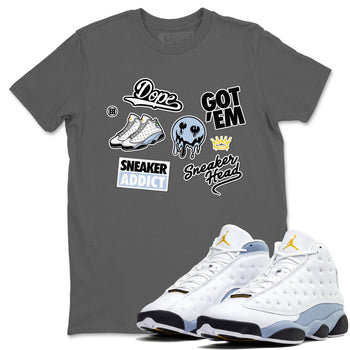13s Blue Grey shirt to match jordans Sneakerhead Sticker sneaker tees Air Jordan 13 Retro Blue Grey SNRT Sneaker Release Tees unisex cotton Cool Grey 1 crew neck shirt
