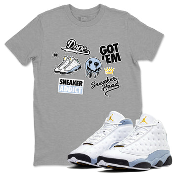 13s Blue Grey shirt to match jordans Sneakerhead Sticker sneaker tees Air Jordan 13 Retro Blue Grey SNRT Sneaker Release Tees unisex cotton Heather Grey 1 crew neck shirt