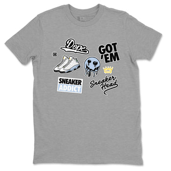 13s Blue Grey shirt to match jordans Sneakerhead Sticker sneaker tees Air Jordan 13 Retro Blue Grey SNRT Sneaker Release Tees unisex cotton Heather Grey 2 crew neck shirt