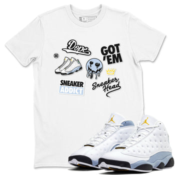 13s Blue Grey shirt to match jordans Sneakerhead Sticker sneaker tees Air Jordan 13 Retro Blue Grey SNRT Sneaker Release Tees unisex cotton White 1 crew neck shirt