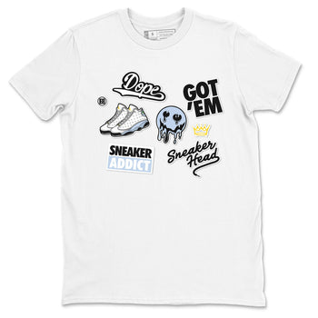13s Blue Grey shirt to match jordans Sneakerhead Sticker sneaker tees Air Jordan 13 Retro Blue Grey SNRT Sneaker Release Tees unisex cotton White 2 crew neck shirt
