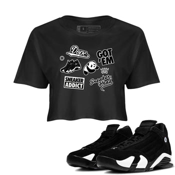14s Panda shirt to match jordans Sneakerhead Sticker sneaker tees Air Jordan 14 Panda SNRT Sneaker Release Tees Black 1 crop length shirt