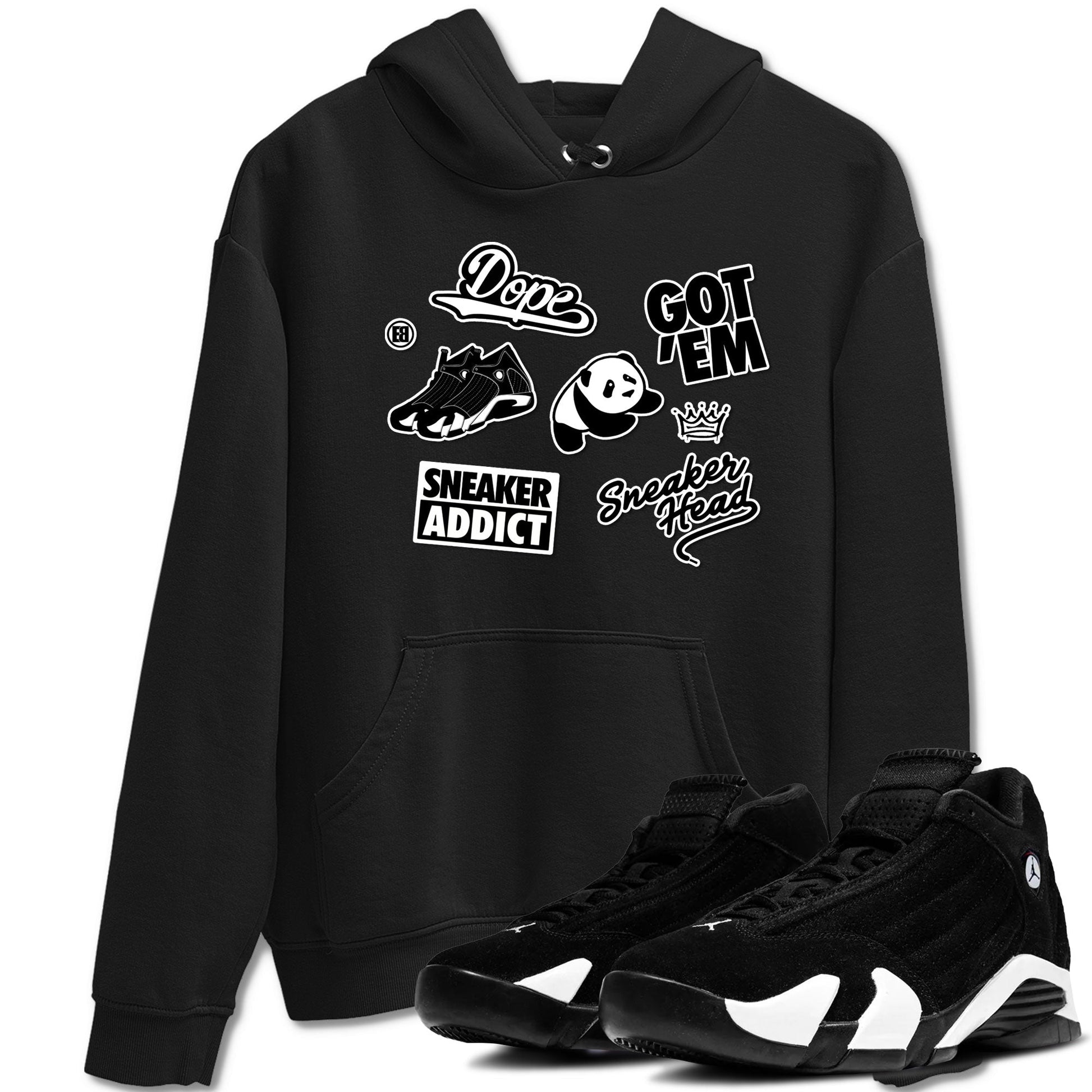 14s Panda shirt to match jordans Sneakerhead Sticker sneaker tees Air Jordan 14 Panda SNRT Sneaker Release Tees unisex cotton Black 1 crew neck shirt